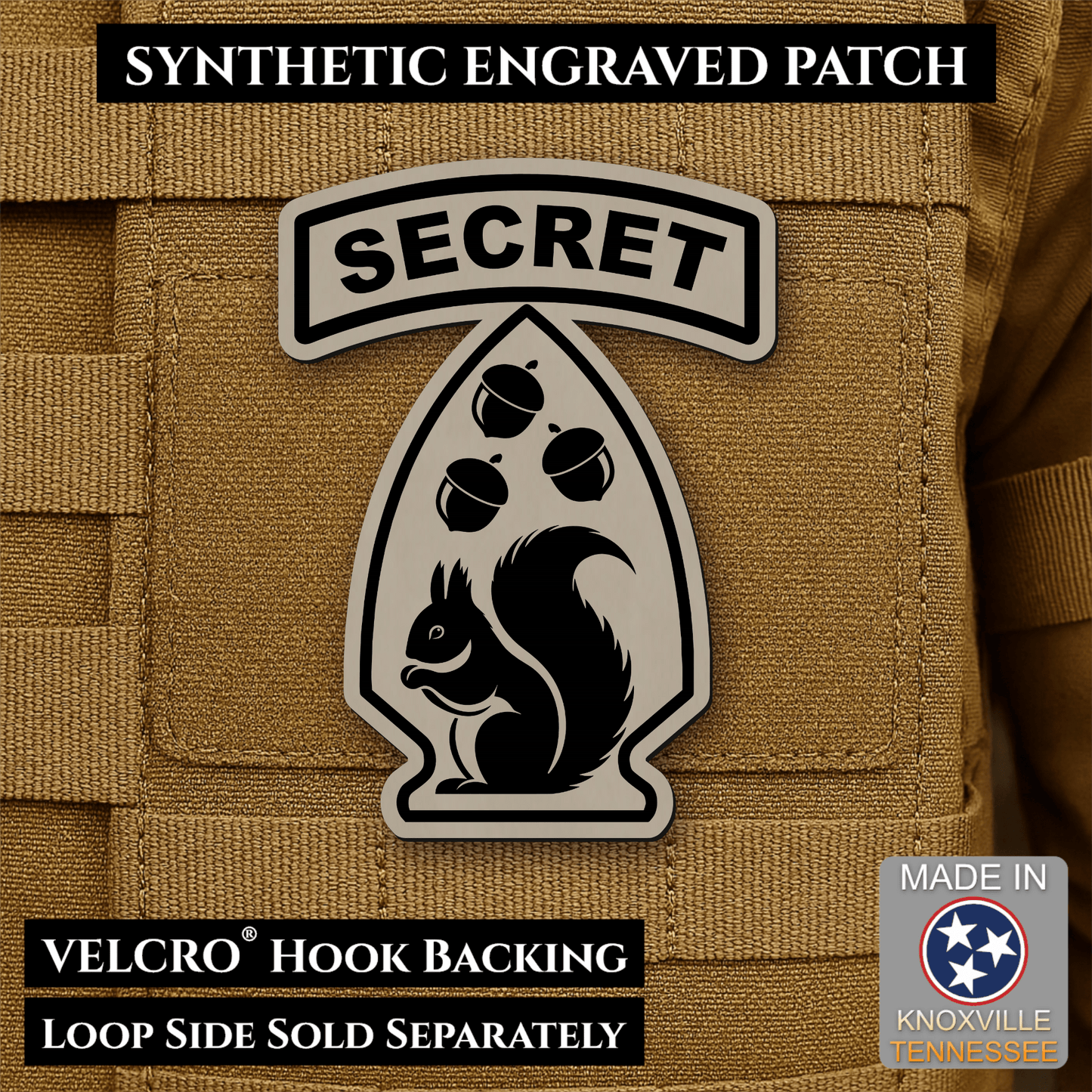 Secret Squirrel Military Division Funny Morale Patch | Made in USA | VELCRO® Brand Hook Backing - LoneStar Adhesive