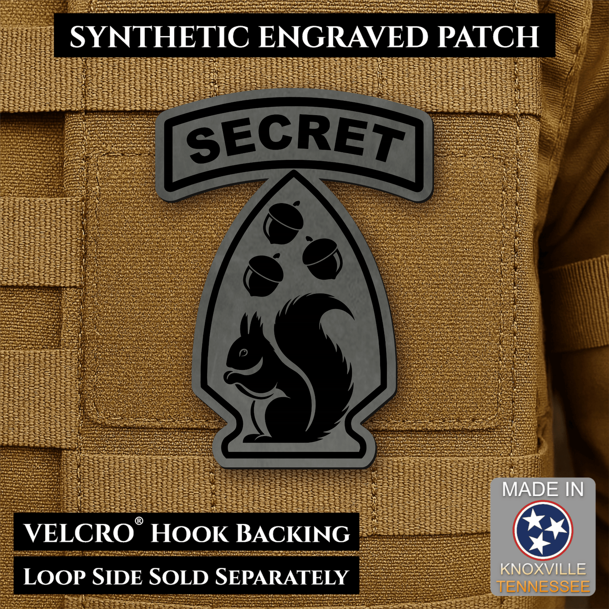 Secret Squirrel Military Division Funny Morale Patch | Made in USA | VELCRO® Brand Hook Backing - LoneStar Adhesive