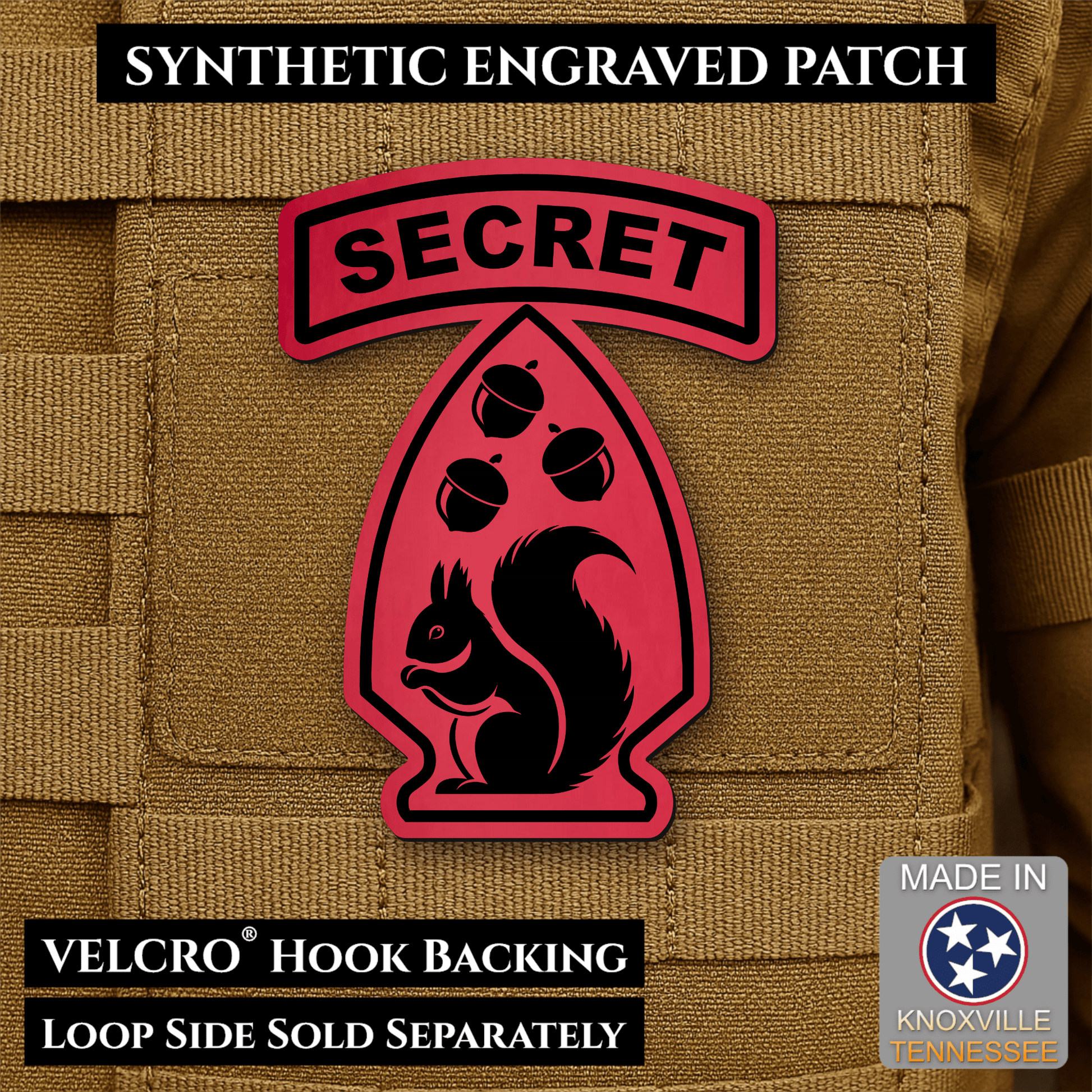 Secret Squirrel Military Division Funny Morale Patch | Made in USA | VELCRO® Brand Hook Backing - LoneStar Adhesive