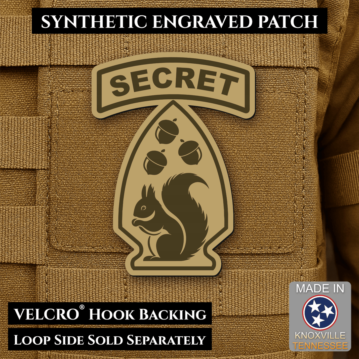 Secret Squirrel Military Division Funny Morale Patch | Made in USA | VELCRO® Brand Hook Backing - LoneStar Adhesive