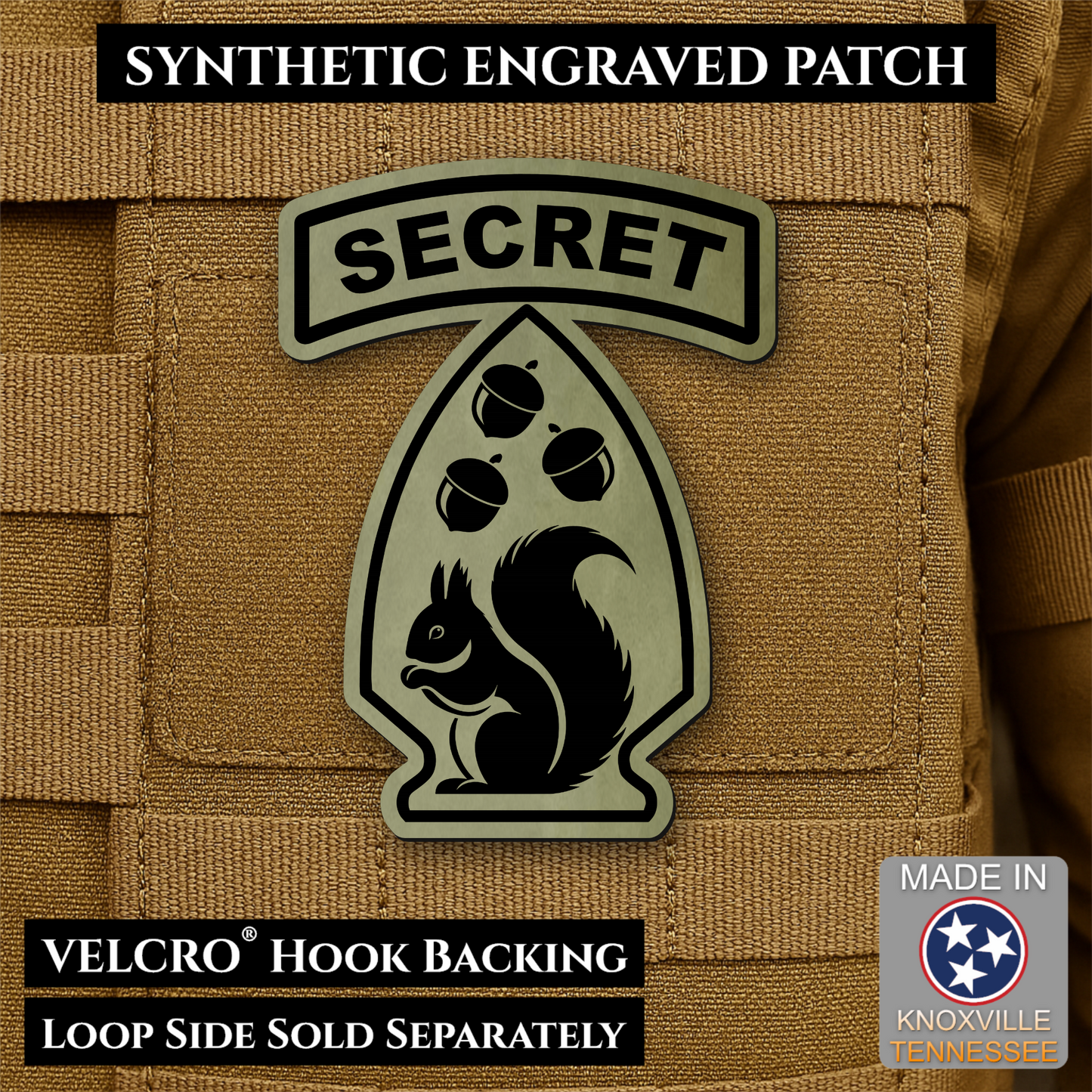 Secret Squirrel Military Division Funny Morale Patch, 2.2x3" | Made in USA | VELCRO® Brand Hook Backing