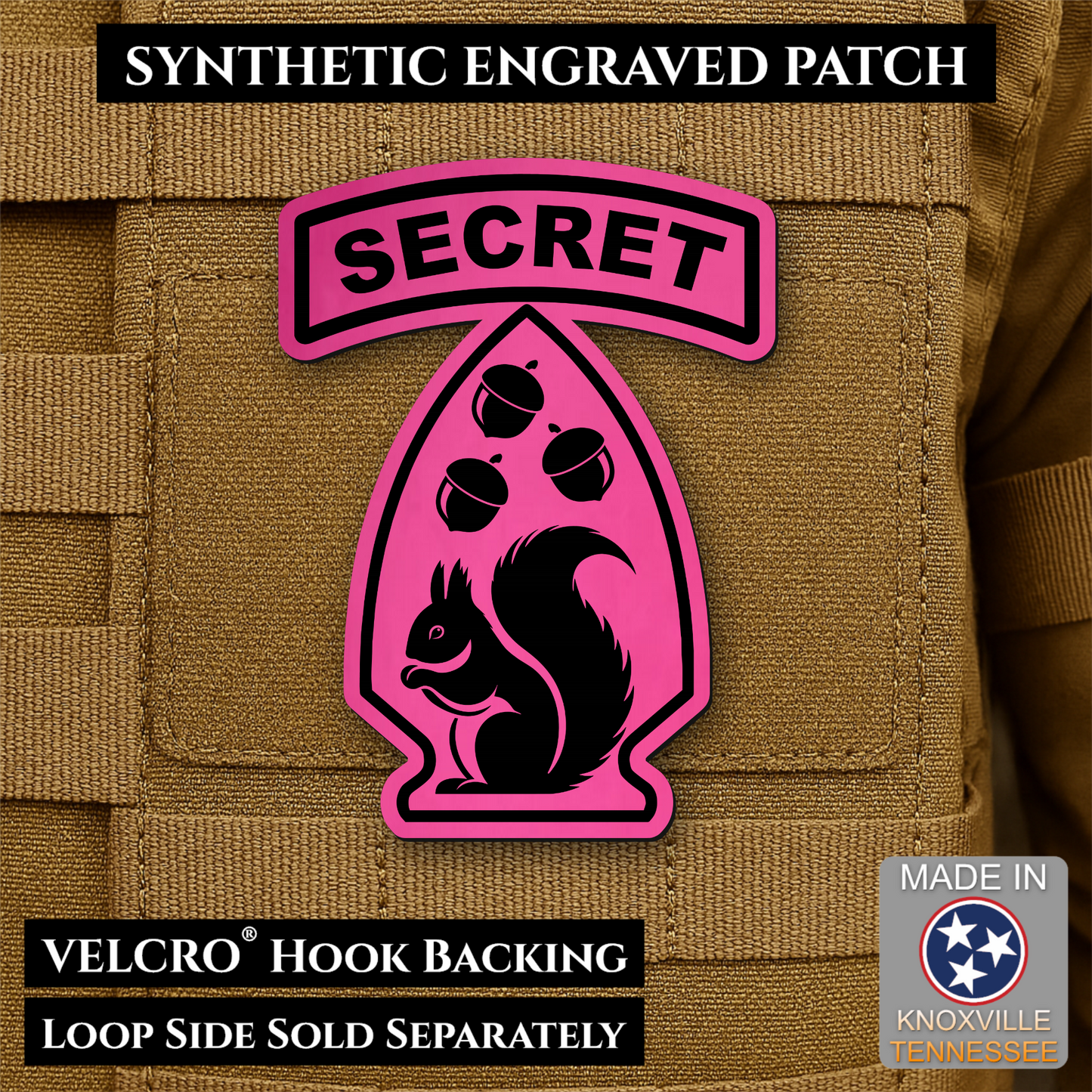 Secret Squirrel Military Division Funny Morale Patch, 2.2x3" | Made in USA | VELCRO® Brand Hook Backing