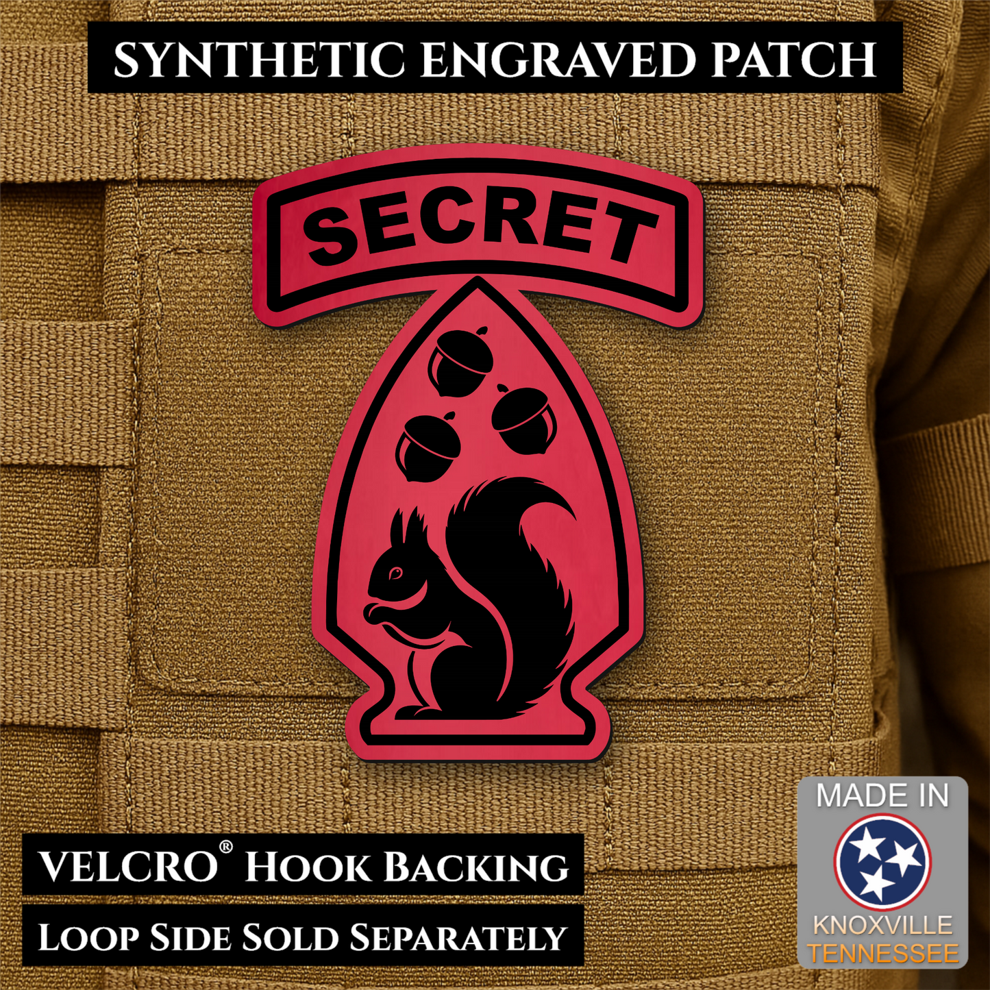 Secret Squirrel Military Division Funny Morale Patch, 2.2x3" | Made in USA | VELCRO® Brand Hook Backing