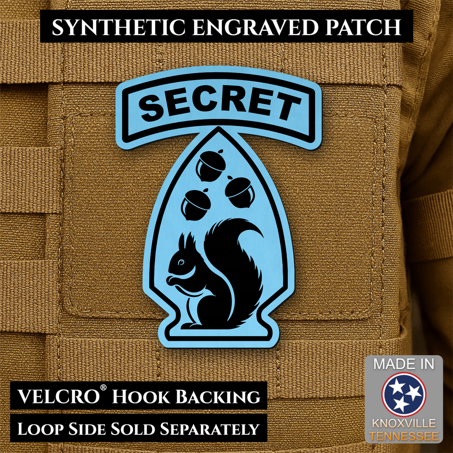 Secret Squirrel Military Division Funny Morale Patch, 2.2x3" | Made in USA | VELCRO® Brand Hook Backing