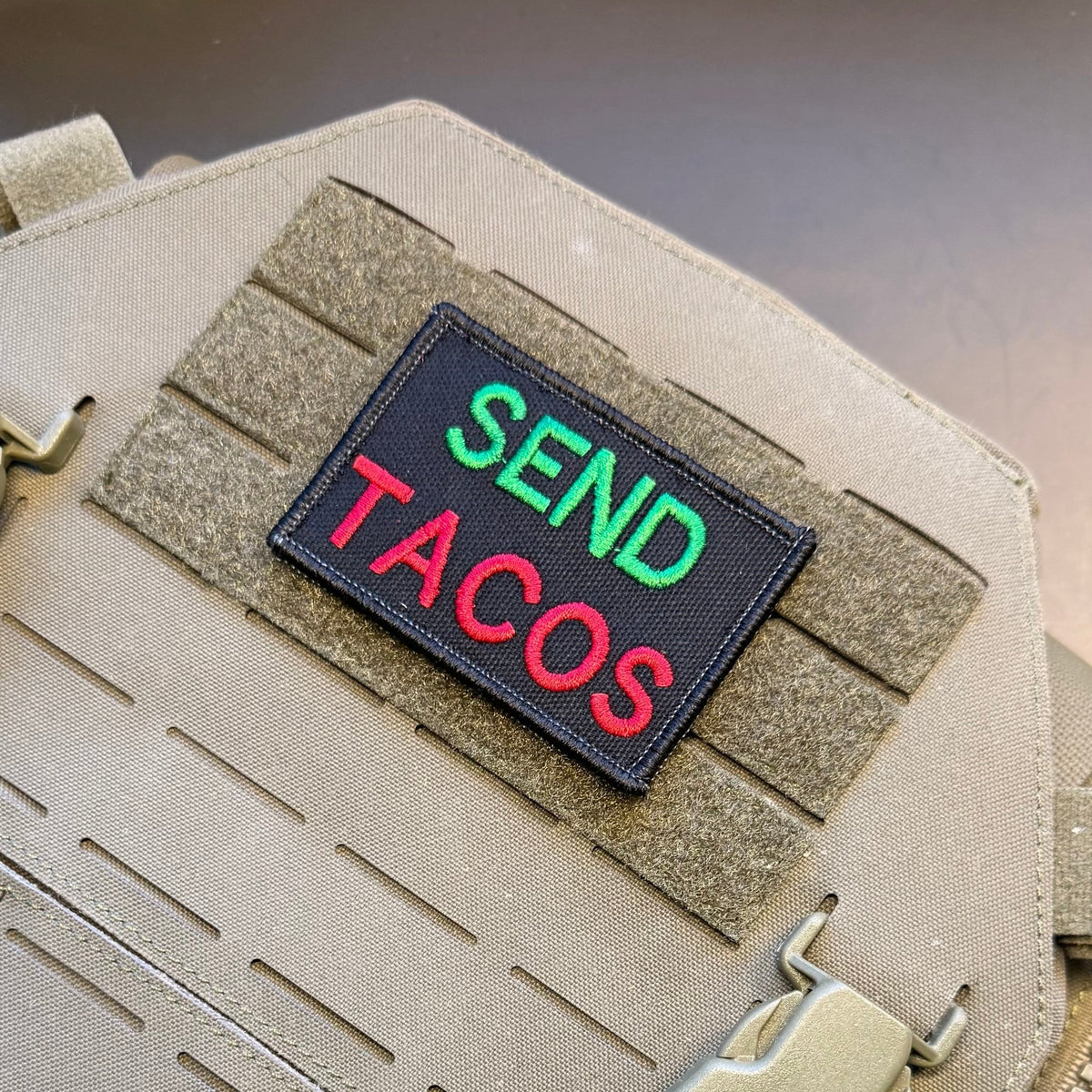Send Tacos Funny Embroidered Morale Patch, 2x3" | VELCRO® Brand Hook Backing - #LoneStar Adhesive#