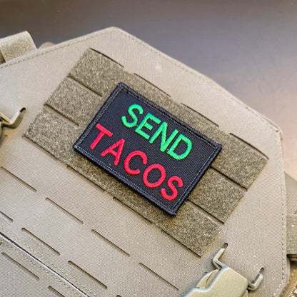 Send Tacos Funny Embroidered Morale Patch, 2x3" | VELCRO® Brand Hook Backing - #LoneStar Adhesive#