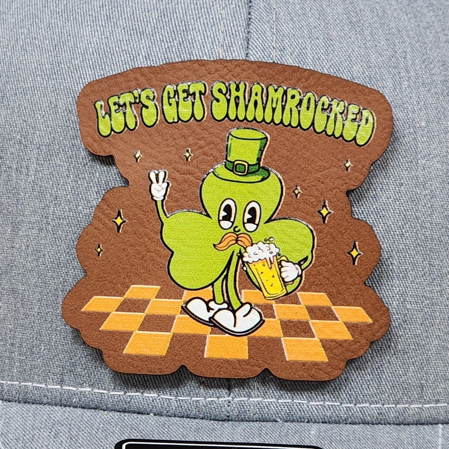 Shamrock Celebration Vibes UV Printed Leatherette Hat Patch - MR01 - LoneStar Adhesive
