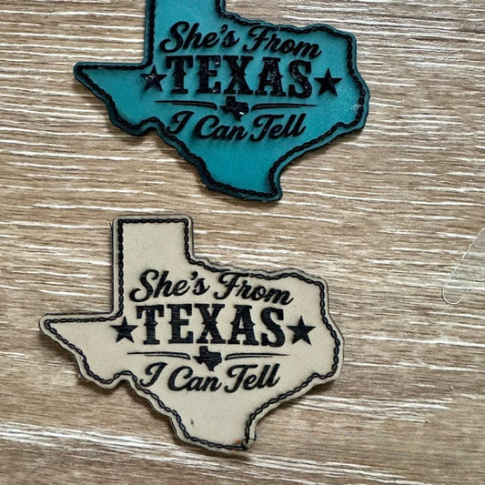 She's From Texas Leatherette Iron-On Patch - #LoneStar Adhesive#