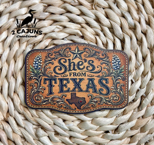 She's From Texas UV Printed Hat Patch - LoneStar Adhesive