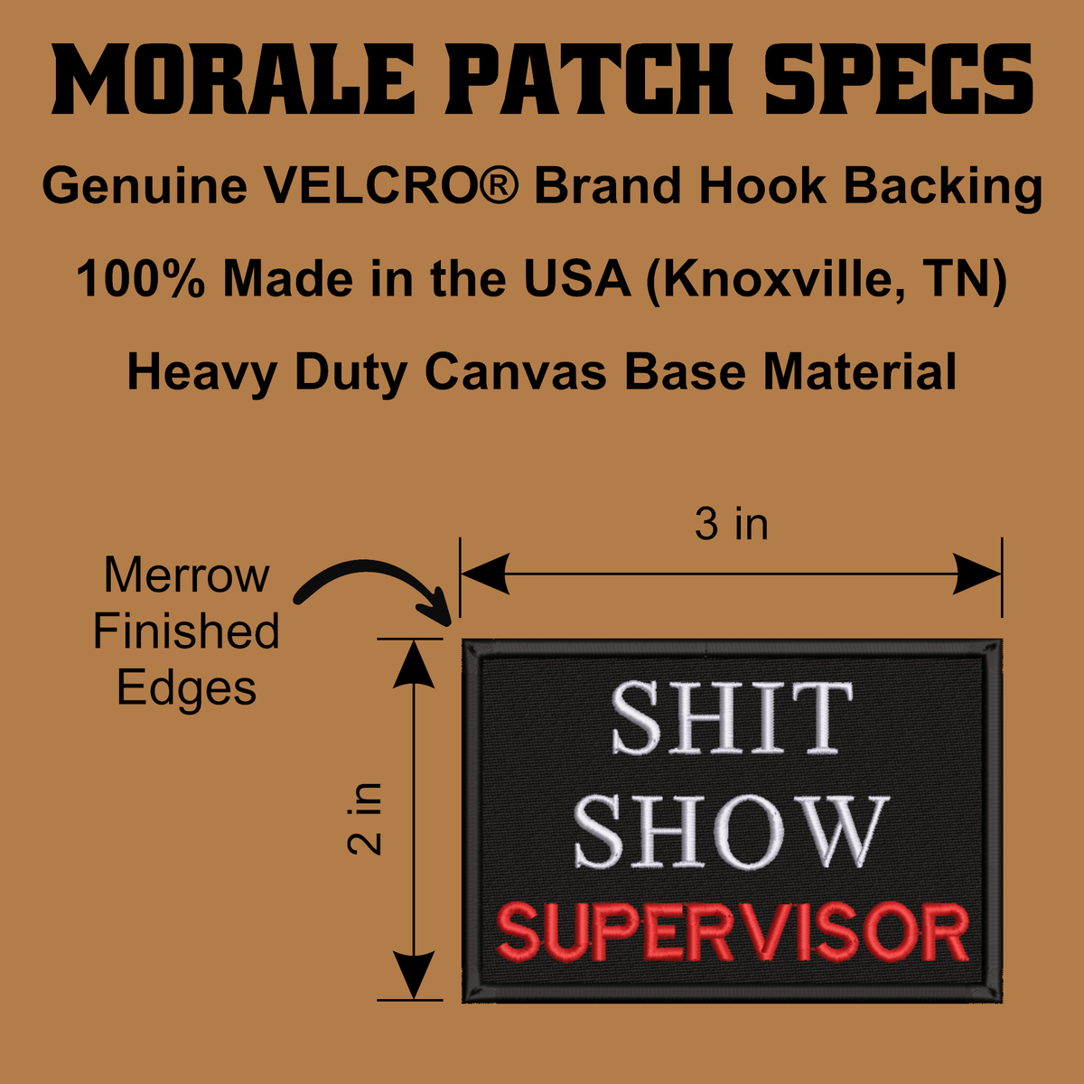 Shit Show Supervisor Funny Morale Patch, 2x3" | Made in USA | VELCRO® Brand Hook Backing - LoneStar Adhesive