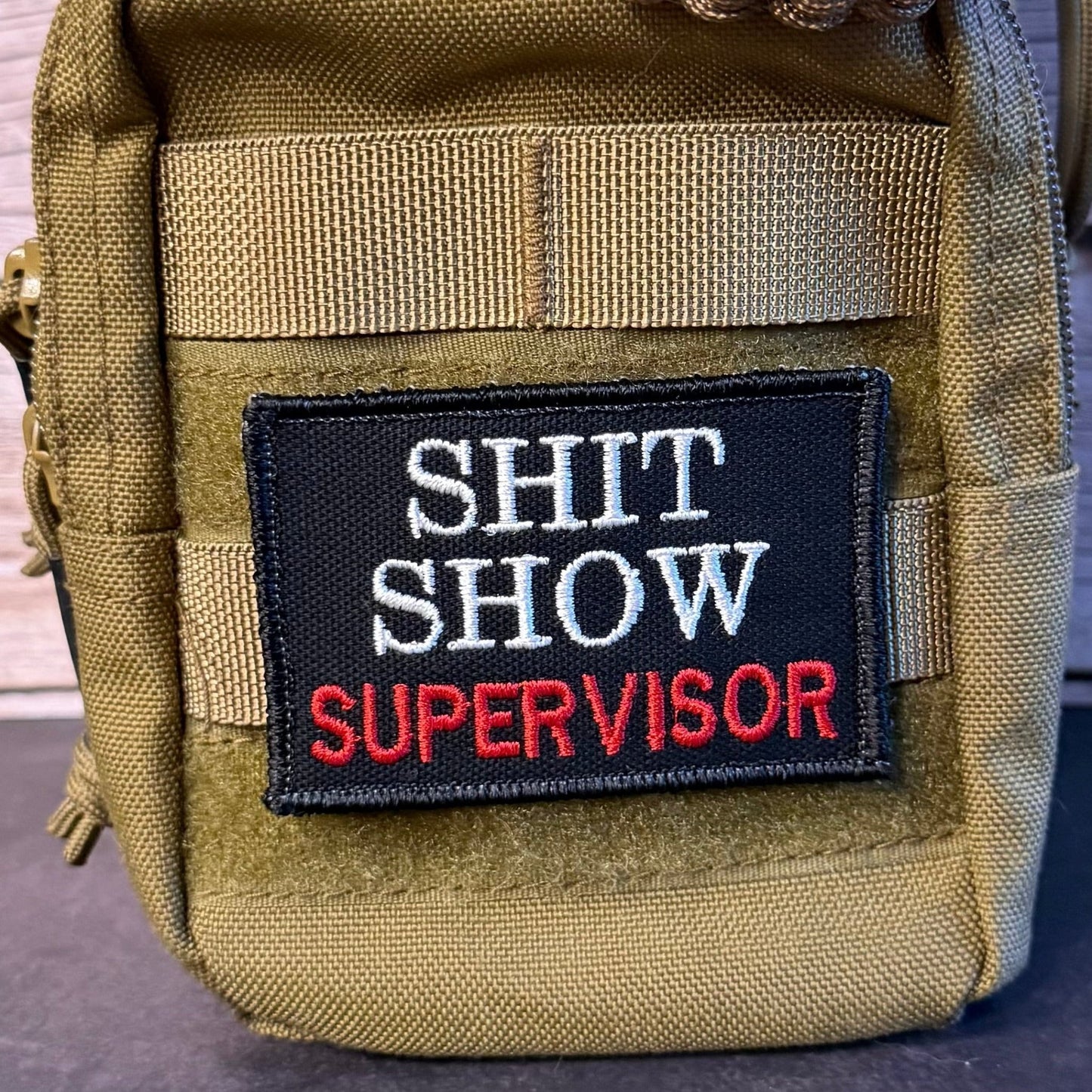 Shit Show Supervisor Funny Morale Patch, 2x3" | Made in USA | VELCRO® Brand Hook Backing - LoneStar Adhesive