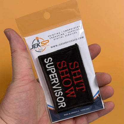 Shit Show Supervisor Funny Morale Patch, 2x3" | Made in USA | VELCRO® Brand Hook Backing - LoneStar Adhesive