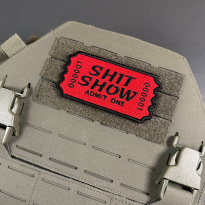 Shit Show Ticket Funny Morale Patch, 2.3x4" | Made in USA | VELCRO® Brand Hook Backing - LoneStar Adhesive