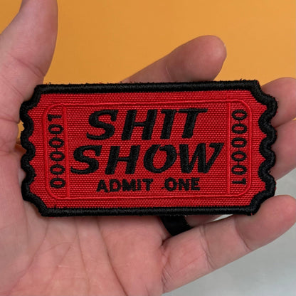 Shit Show Ticket Funny Morale Patch, 2.3x4" | Made in USA | VELCRO® Brand Hook Backing - LoneStar Adhesive