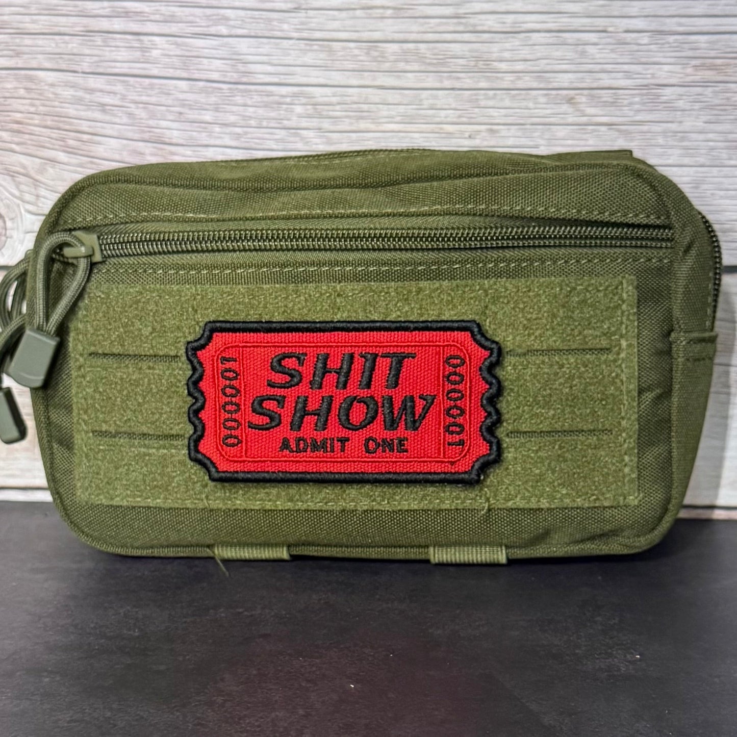 Shit Show Ticket Funny Morale Patch, 2.3x4" | Made in USA | VELCRO® Brand Hook Backing - LoneStar Adhesive