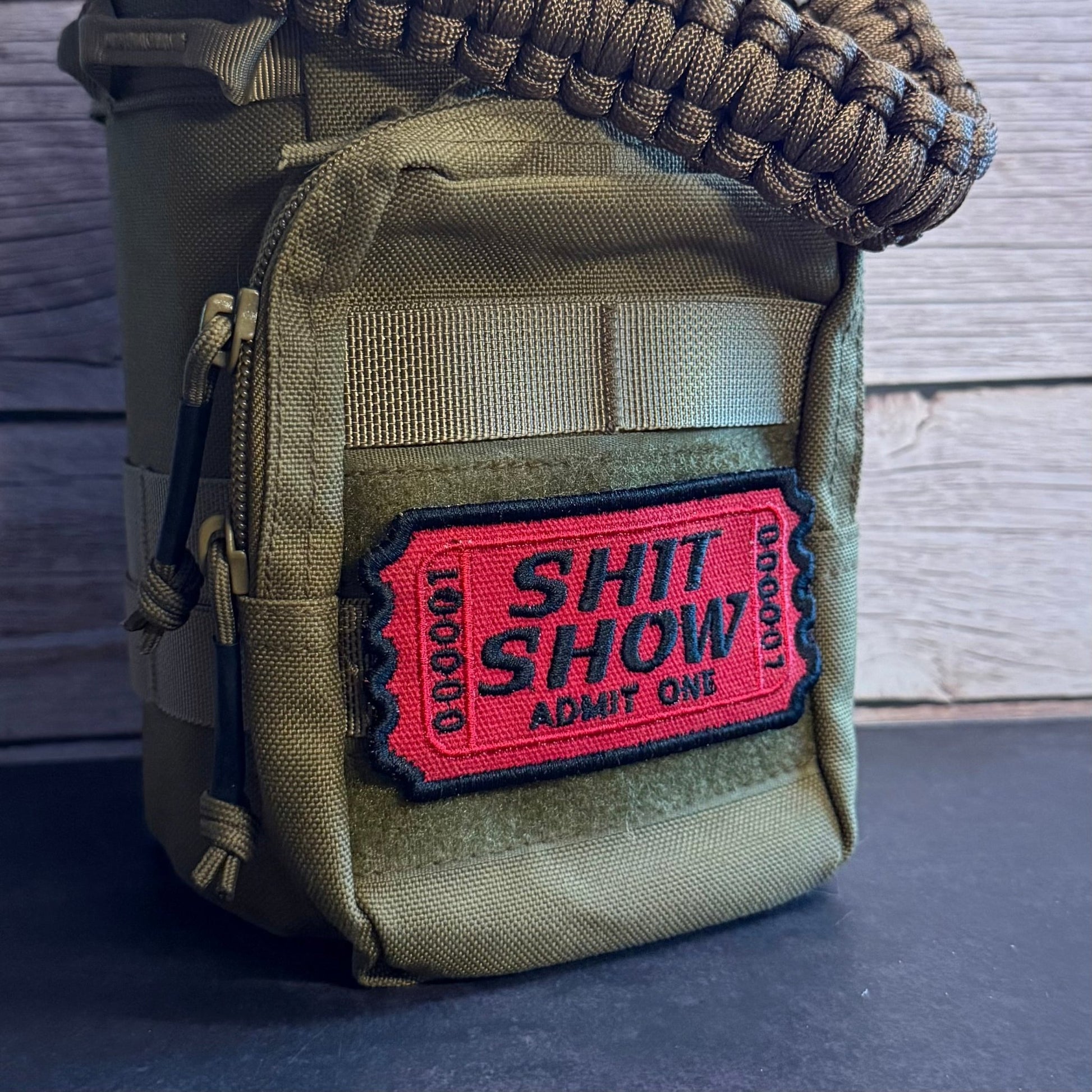 Shit Show Ticket Funny Morale Patch | Made in USA | VELCRO® Brand Hook Backing - LoneStar Adhesive