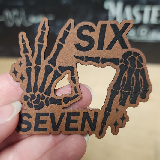 Skeleton Hand 6 - 7 (Rawhide) Engraved Leatherette Hat Patch - MR01 - LoneStar Adhesive
