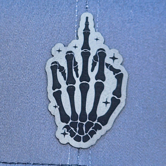 Skeleton Hand Gesture Engraved Leatherette Hat Patch - MR01 - LoneStar Adhesive