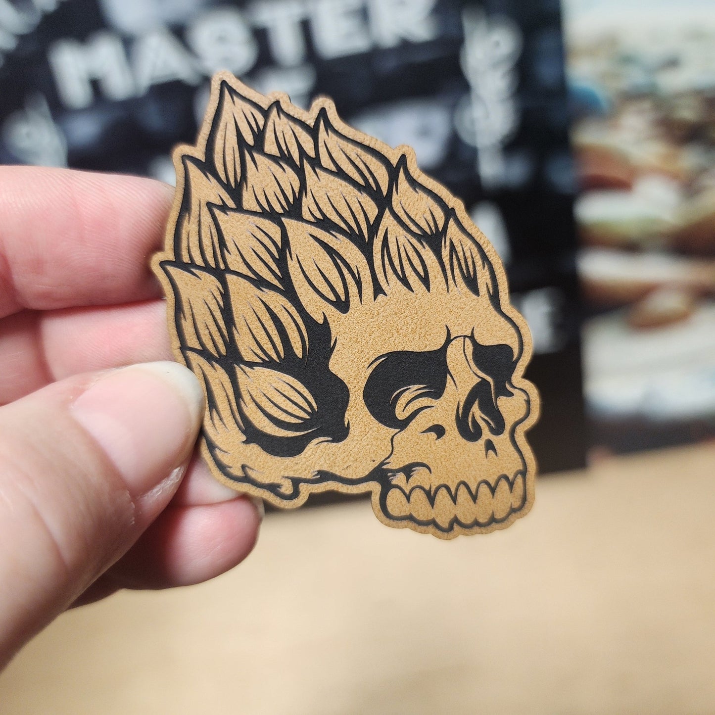 Skull Engraved Leatherette Hat Patch - MR01 - LoneStar Adhesive