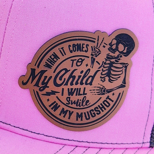 Skull Mugshot Parent Humor Engraved Leatherette Hat Patch - MR01 - LoneStar Adhesive