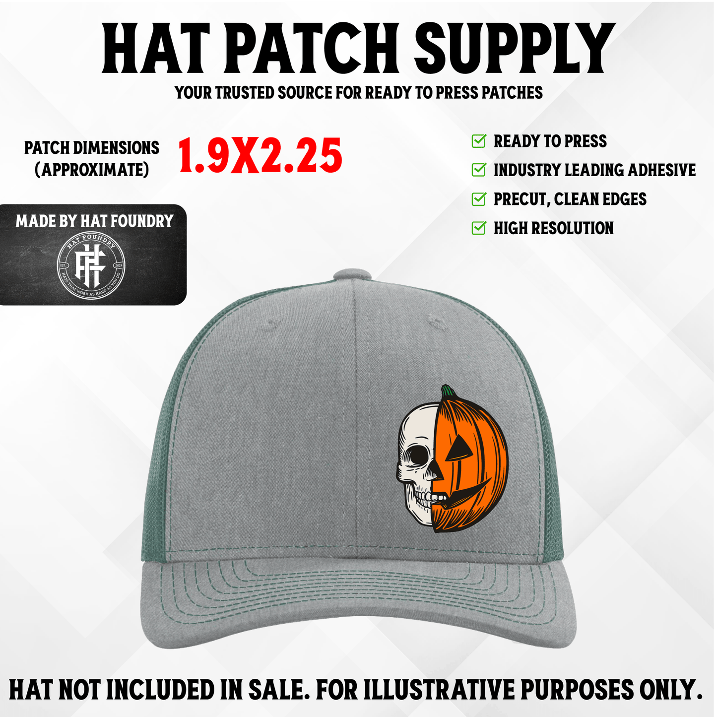 Skull Pumpkin Halloween UV Printed Hat Patch - LoneStar Adhesive