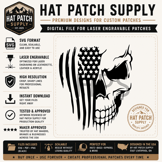 Skull with Distressed Flag Hat Patch SVG Digital Download - LoneStar Adhesive
