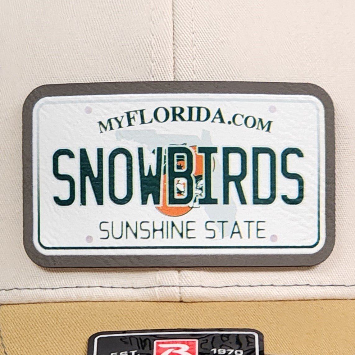 Snowbirds Florida License Plate UV Printed Leatherette Hat Patch - MR01 - LoneStar Adhesive