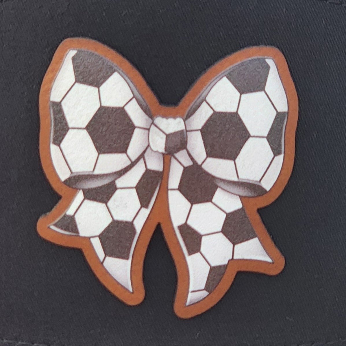 Soccer Bow UV Printed Leatherette Hat Patch - MR01 - LoneStar Adhesive