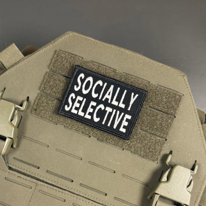 Socially Selective Funny Morale Patch, 2x3" | Made in USA | VELCRO® Brand Hook Backing - LoneStar Adhesive