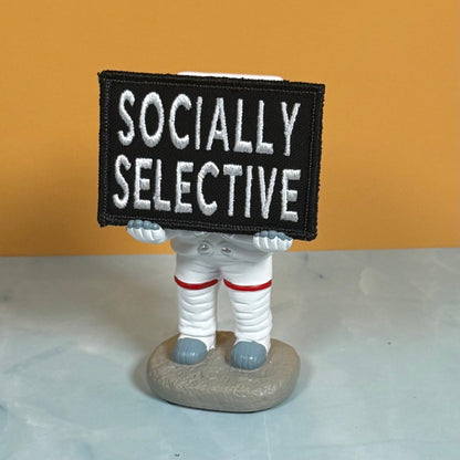 Socially Selective Funny Morale Patch, 2x3" | Made in USA | VELCRO® Brand Hook Backing - LoneStar Adhesive