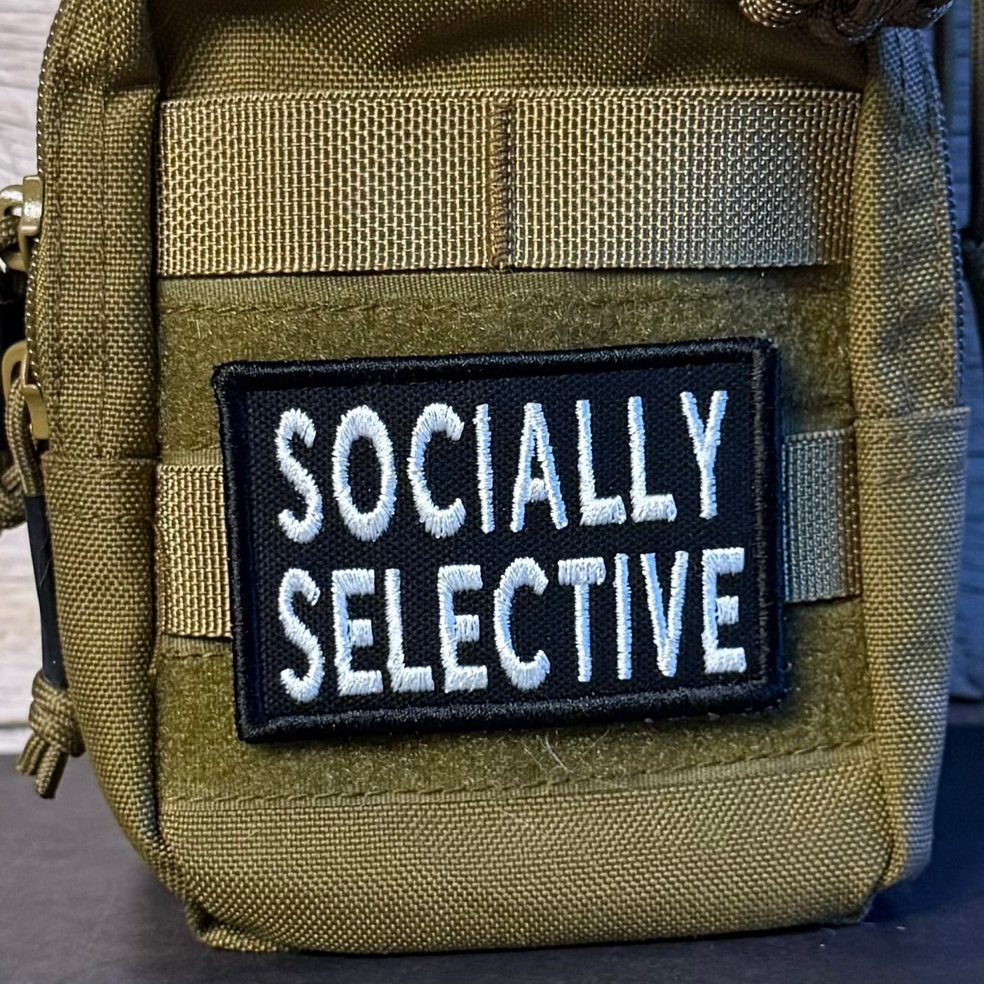 Socially Selective Funny Morale Patch, 2x3" | Made in USA | VELCRO® Brand Hook Backing - LoneStar Adhesive