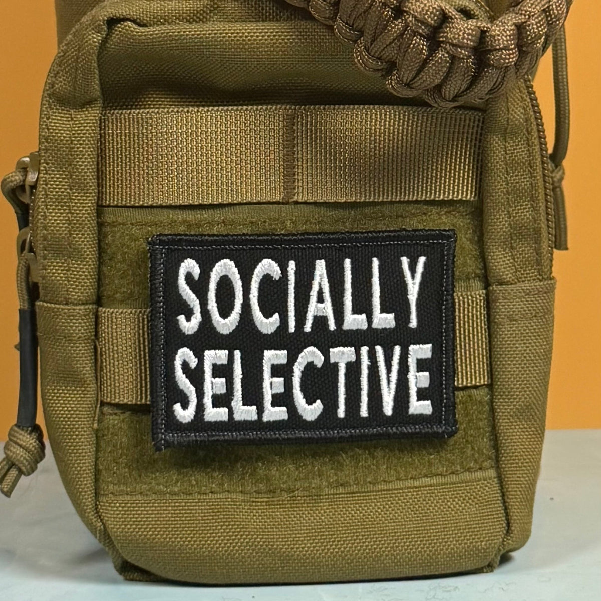 Socially Selective Funny Morale Patch, 2x3" | Made in USA | VELCRO® Brand Hook Backing - LoneStar Adhesive