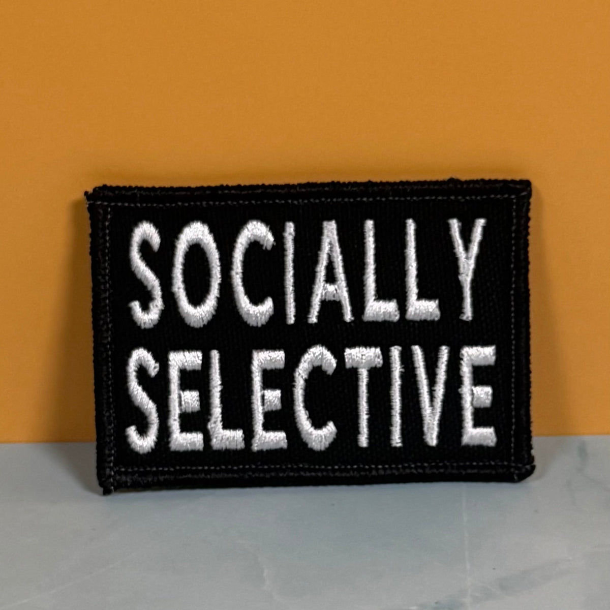 Socially Selective Funny Morale Patch, 2x3" | Made in USA | VELCRO® Brand Hook Backing - LoneStar Adhesive
