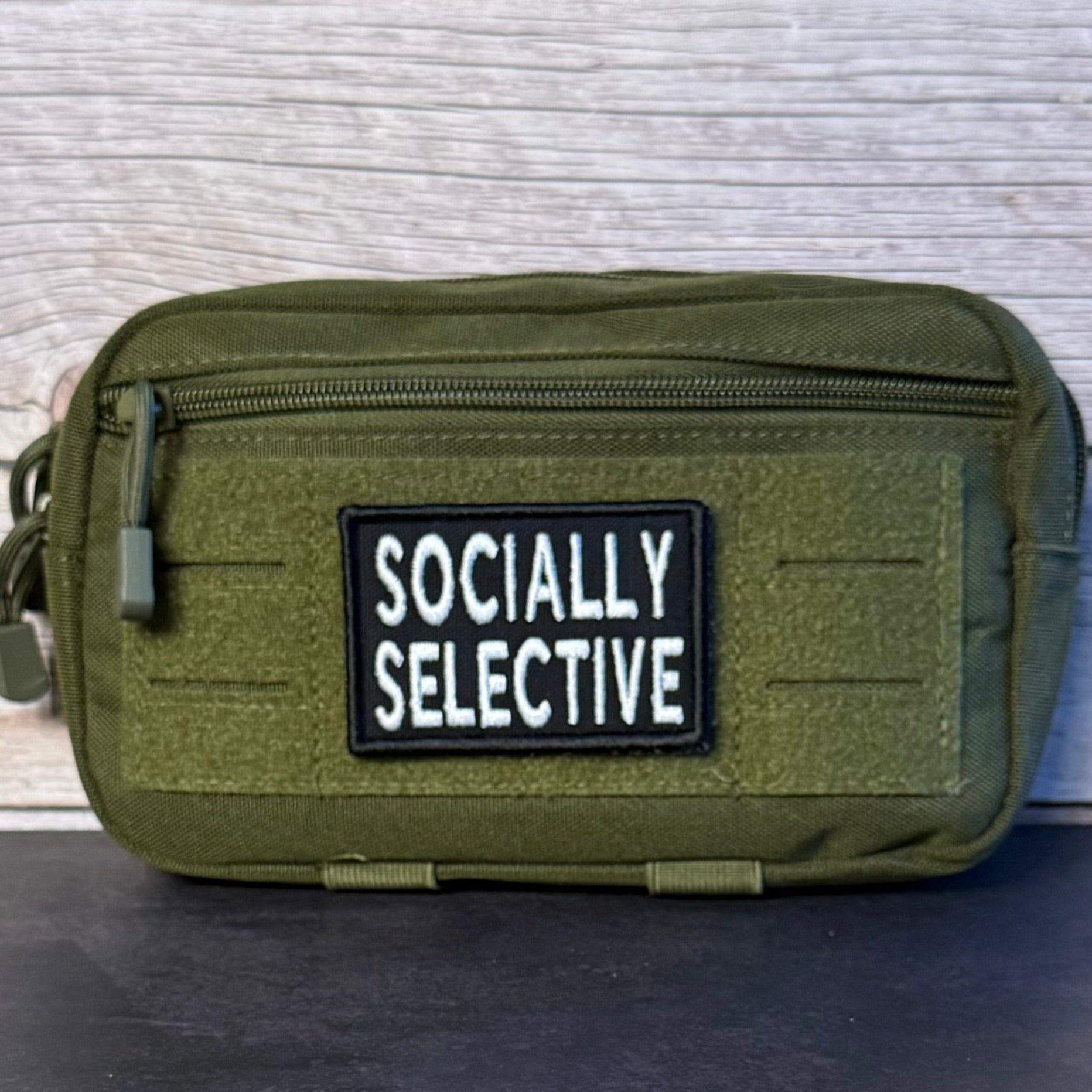 Socially Selective Funny Morale Patch, 2x3" | Made in USA | VELCRO® Brand Hook Backing - LoneStar Adhesive