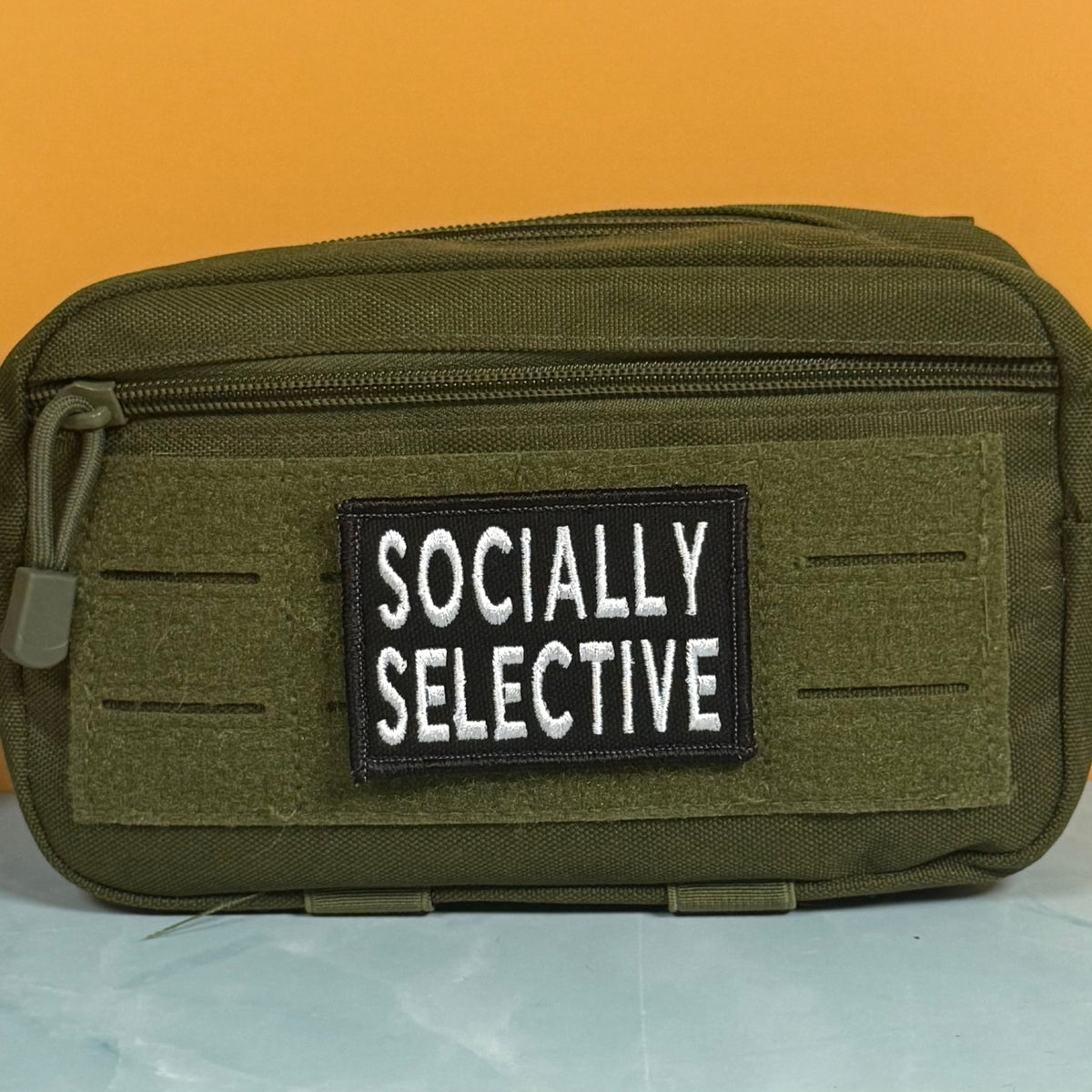 Socially Selective Funny Morale Patch, 2x3" | Made in USA | VELCRO® Brand Hook Backing - LoneStar Adhesive
