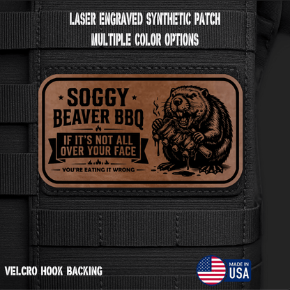 Soggy Beaver BBQ (Option 1) Funny Morale Patch | Made in USA | VELCRO® Brand Hook Backing - LoneStar Adhesive