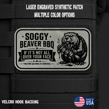 Soggy Beaver BBQ (Option 1) Funny Morale Patch | Made in USA | VELCRO® Brand Hook Backing - LoneStar Adhesive