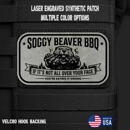 Soggy Beaver BBQ (Option 2) Funny Morale Patch | Made in USA | VELCRO® Brand Hook Backing - LoneStar Adhesive