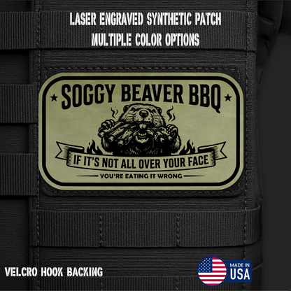 Soggy Beaver BBQ (Option 2) Funny Morale Patch | Made in USA | VELCRO® Brand Hook Backing - LoneStar Adhesive