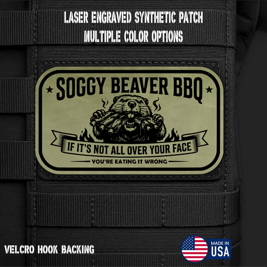 Soggy Beaver BBQ (Option 2) Funny Morale Patch | Made in USA | VELCRO® Brand Hook Backing - LoneStar Adhesive