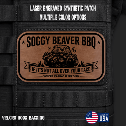 Soggy Beaver BBQ (Option 2) Funny Morale Patch | Made in USA | VELCRO® Brand Hook Backing - LoneStar Adhesive