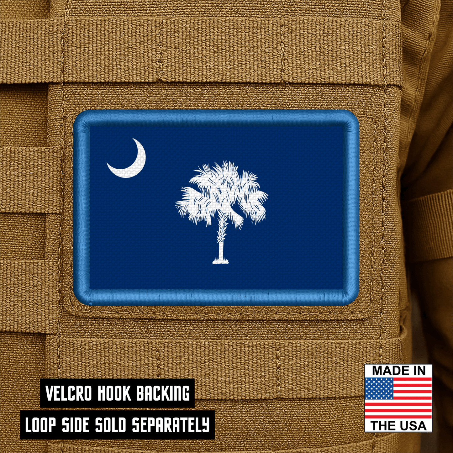 South Carolina State Flag Patch 2"x3" Hook & Loop | Made in USA | Pro - Print Full Color & Tactical Options - LoneStar Adhesive