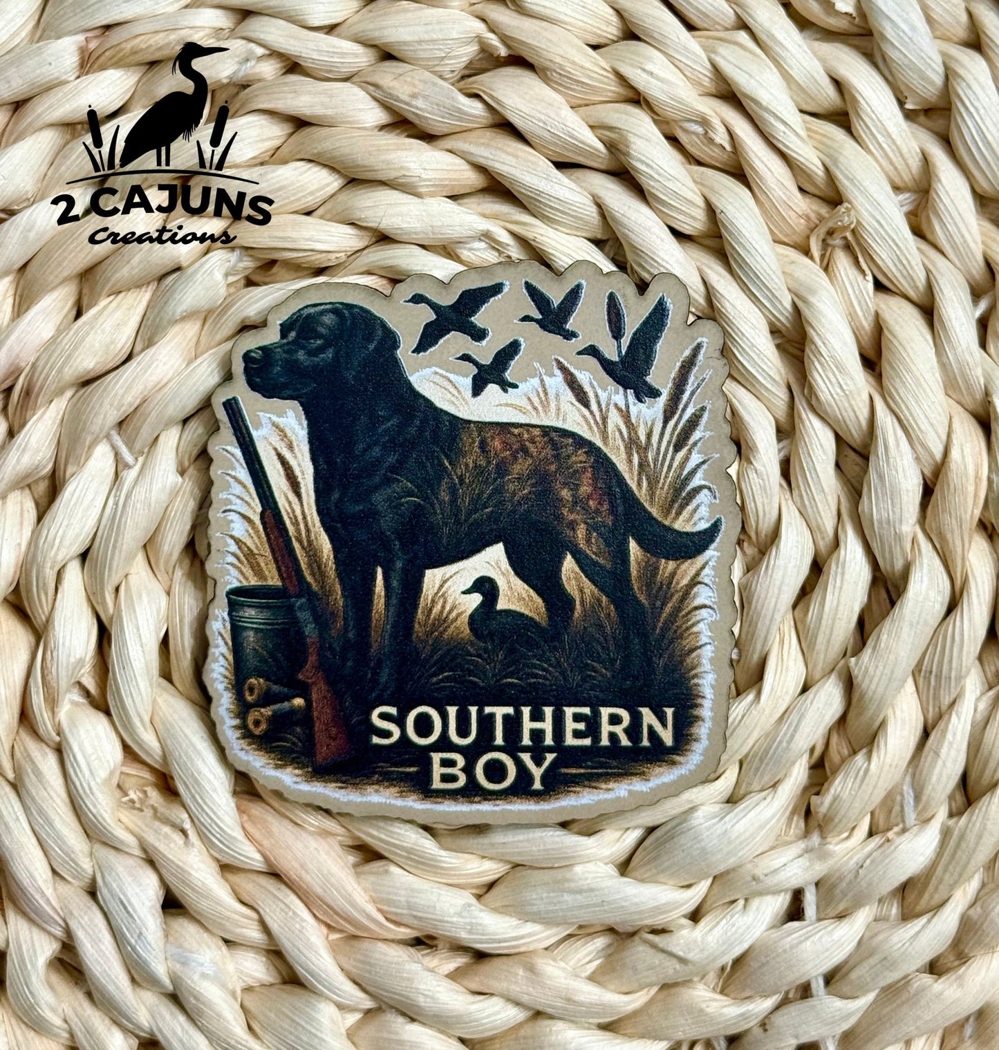 Southern Boy Duck Dog UV Printed Leatherette Hat Patch - LoneStar Adhesive
