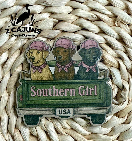 Southern Girl Vintage Look Labs in Truck UV Printed Leatherette Hat Patch - LoneStar Adhesive