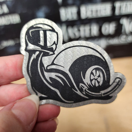 Speedy Snail Turbo Carbon Fiber Engraved Leatherette Hat Patch - MR01 - LoneStar Adhesive