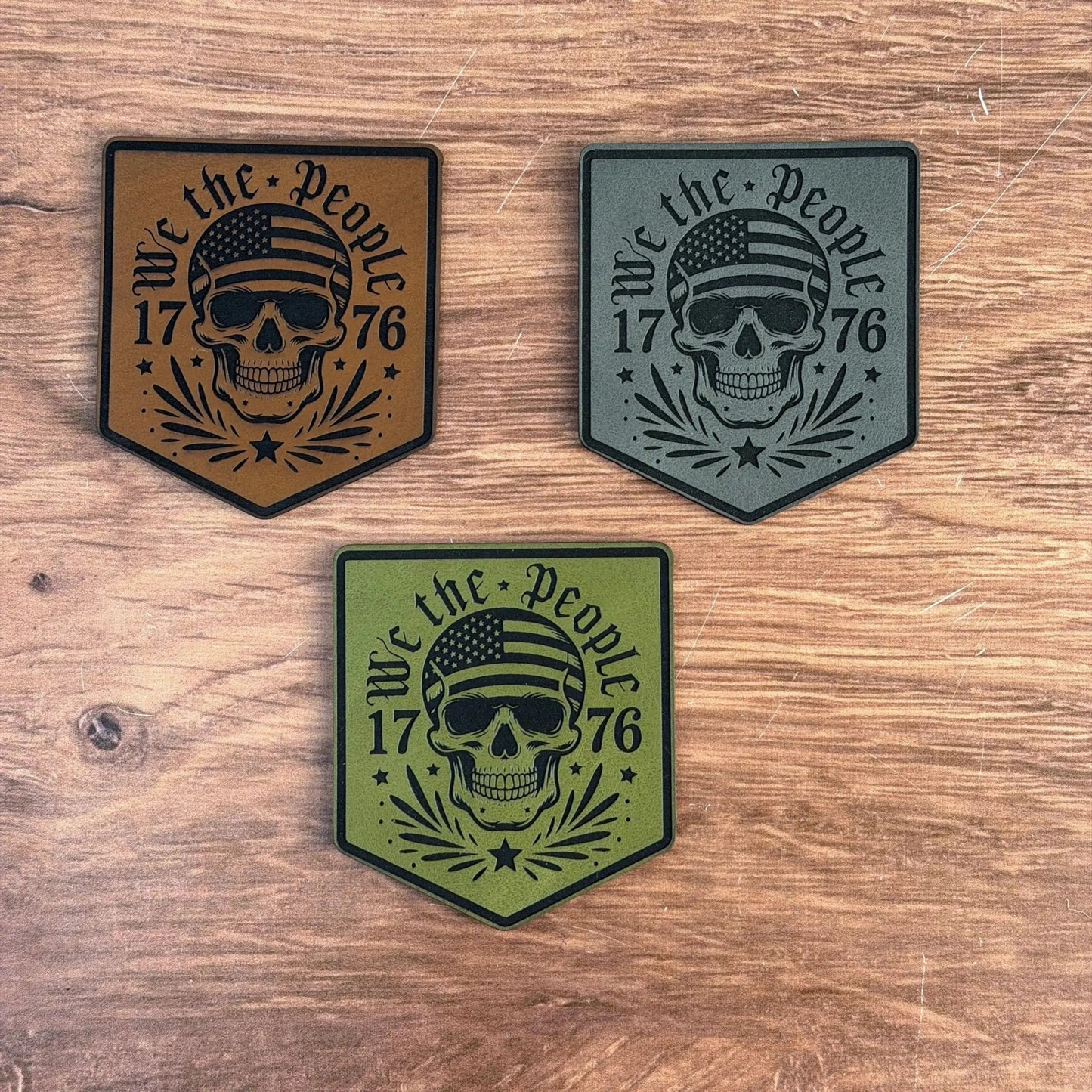 Spirit of 1776 – Skull & Freedom Patch – Laser Engraved Leather Patch - LoneStar Adhesive