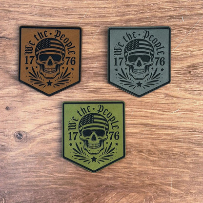Spirit of 1776 – Skull & Freedom Patch – Laser Engraved Leather Patch - LoneStar Adhesive