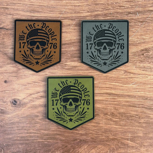 Spirit of 1776 – Skull & Freedom Patch – Laser Engraved Leather Patch - LoneStar Adhesive