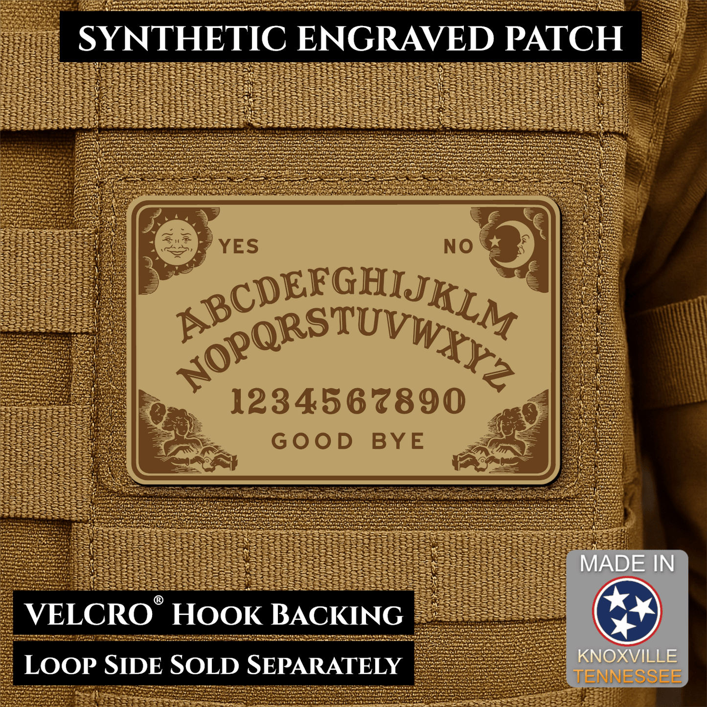 Spirit Talking Board, Ouija Inspired Funny Morale Patch 2"x3" Hook & Loop | Made in USA - LoneStar Adhesive