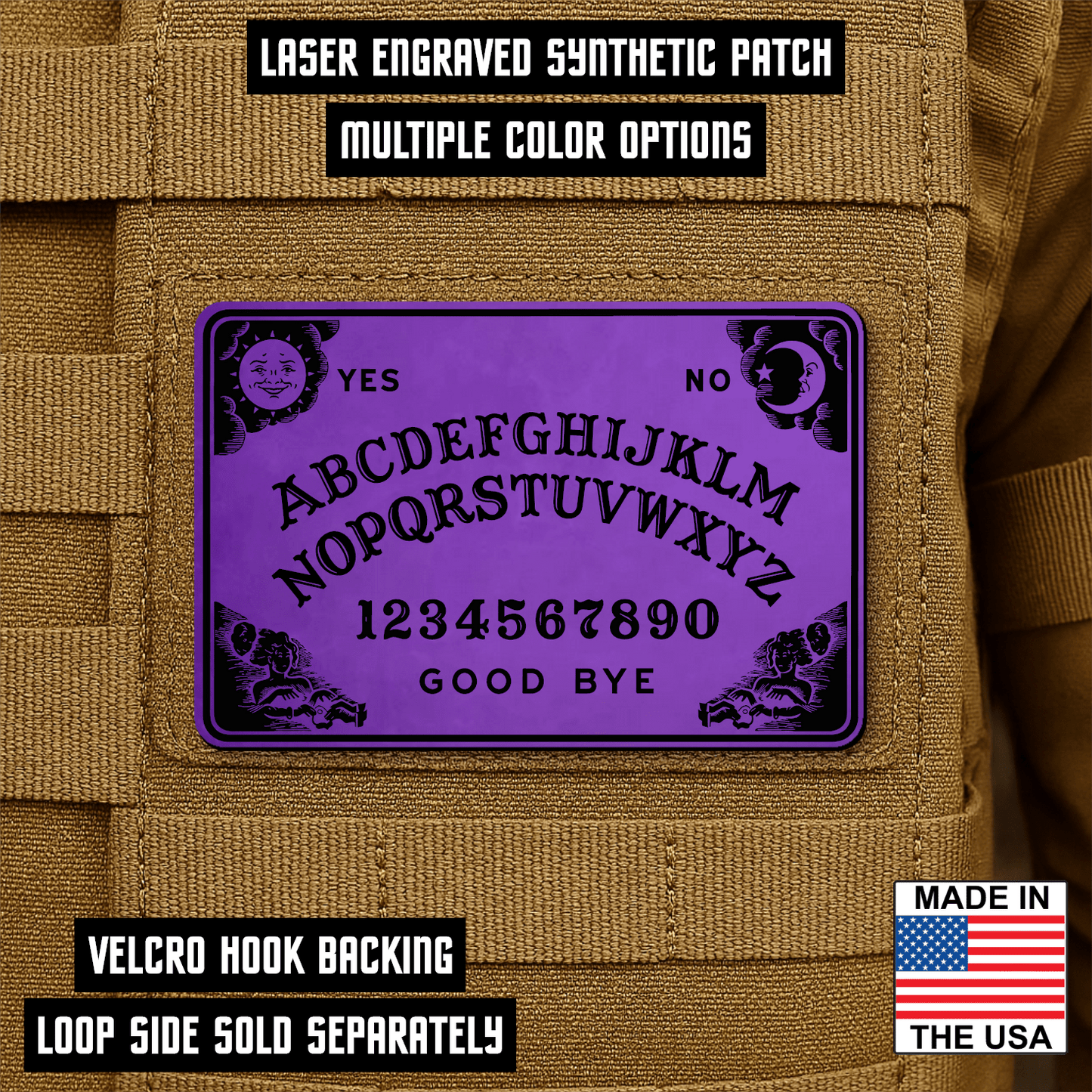 Spirit Talking Board, Ouija Inspired Funny Morale Patch 2"x3" Hook & Loop | Made in USA - LoneStar Adhesive